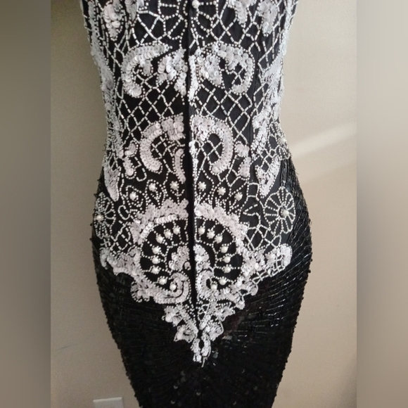 Sweelo Vintage Black & White Lace Beaded Sequin Dress Size M - Picture 9 of 13